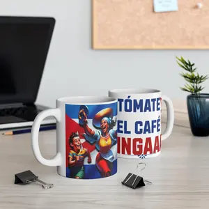 Taza con Diseño Cubano 11oz - Recuerdos de Mamá, Toma el Café, Cuba, Bandera Cubana, Ceramic Mug, Washable & Reusable Tea Coffee Cup -