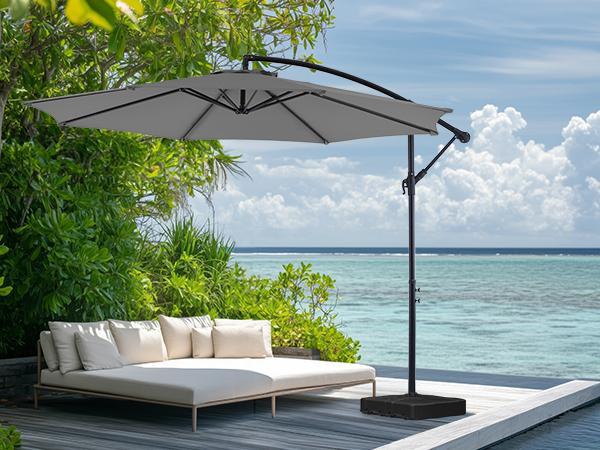 9.8FT Offset Patio Umbrella Hanging Cantilever Umbrella - Outdoor Sun Shade with Easy Tilt Adjustment, 8 Ribs, UV Protection