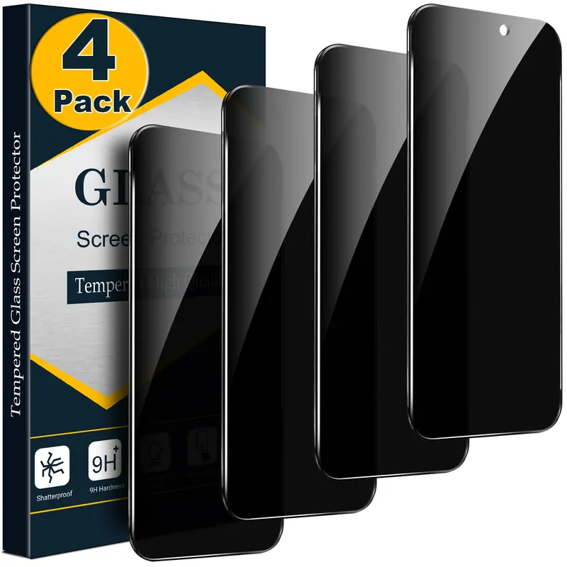 4 Pack Privacy Screen Protector for iPhone 18 17 16 15 14 13 12 11 Pro Max Duo Plus X XR 6 7 8 SE, Anti-Spy Tempered Glass Film, Privacy Protection, Case Friendly