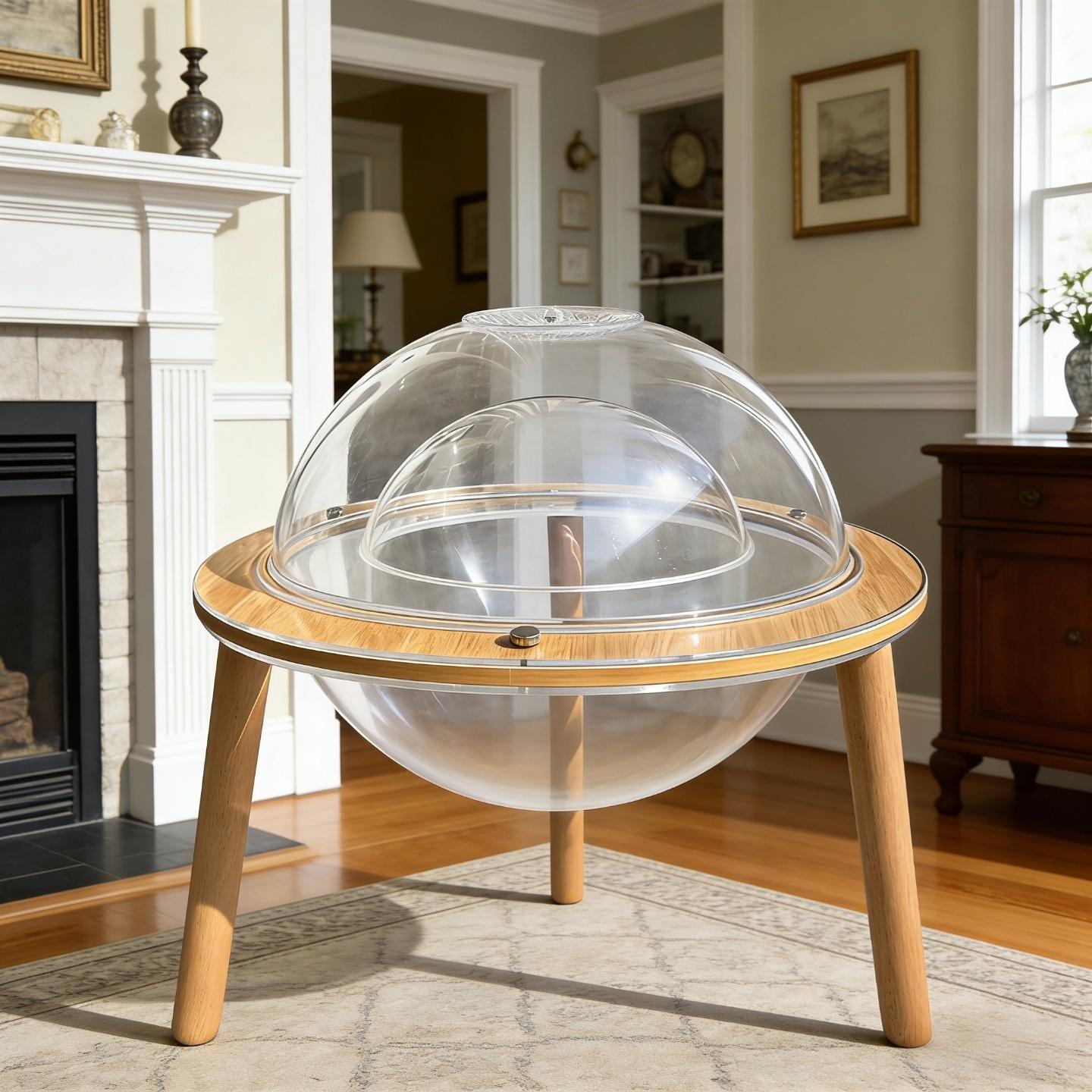 Eyisean 23.6" Acrylic Large Round Transparent Cat Cave, 2-in-1 Space-Saving Kitty Bed Fish Tank with Plywood Base, Heavy-Duty 360° Immersive Pet House, Indoor Cat Enrichment Furniture for Living Room