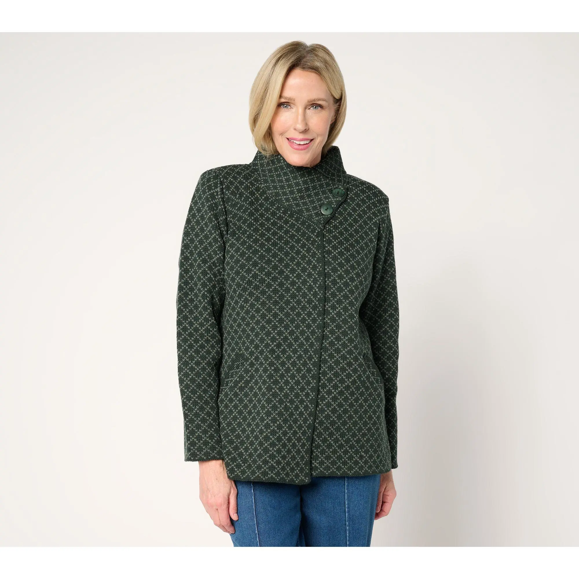 Aran Craft Merino Wool Jacquard Two-Button Cardigan