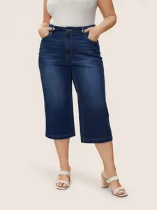 Women's Butter-Soft Medium Wash High-Stretch Wide Leg Plus Size Jeans - Bottoms with Pockets, Button Closure, Flattering Fit, Basic Everyday Pants for Mom, Sizes M-6X, 2026 Summer Pick 2026 Summer Vibes Blue Swimweek