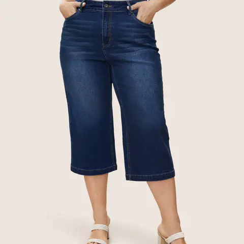 BloomChic Classic Wide-Leg Capri Jeans 【M-6XL】