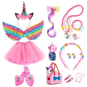 Unicorn Role Play Costume Set, Makeup Dress-Up Toy, Birthday Gift, Holiday Present, Suitable for Ages 3+, Kids' Party Favors