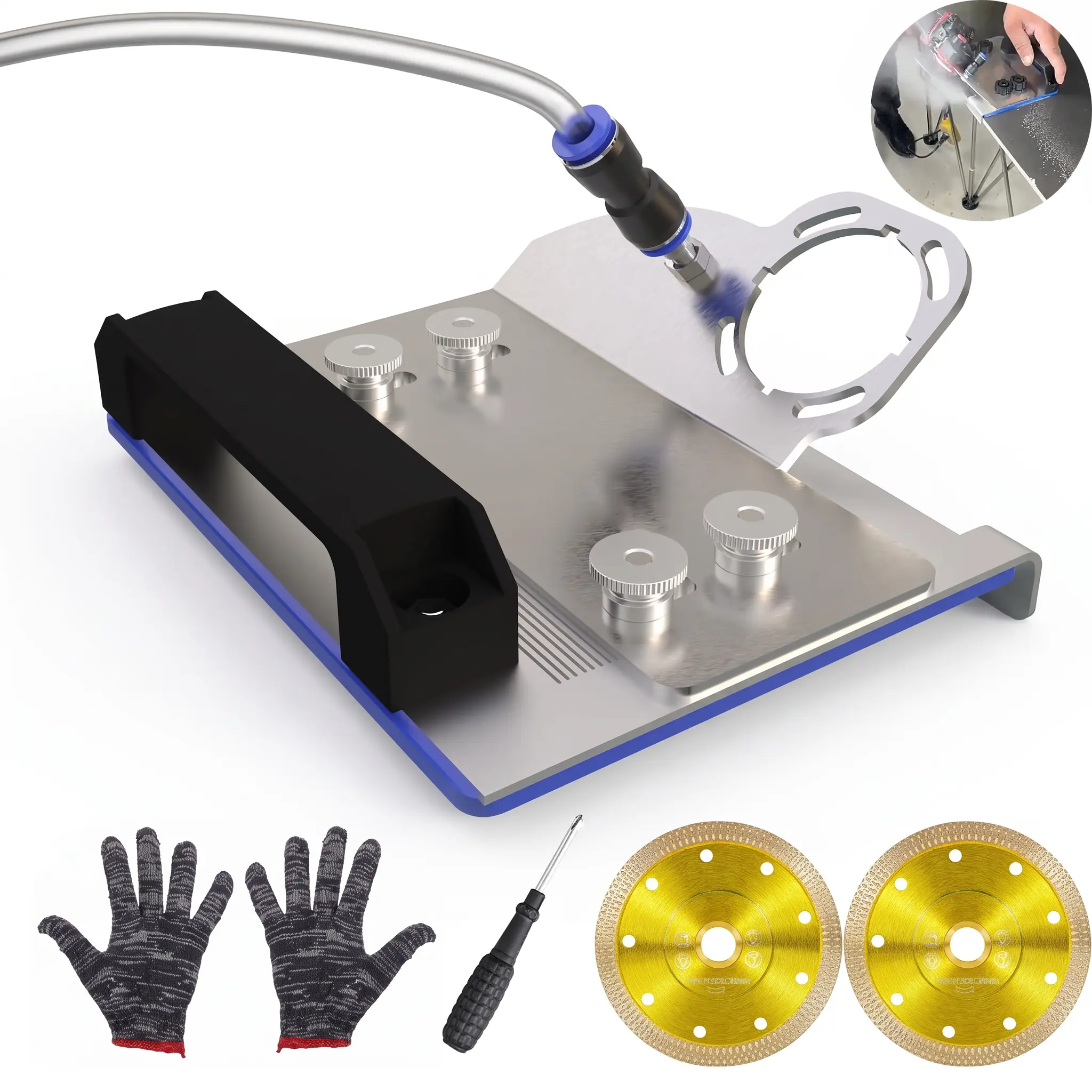 45° Angle Tile Chamfering Tool - Adjustable Angle Grinder Stand with Cutting Guide, Water Cooling Attachment for Ceramic, Porcelain Tile, Bathroom Renovation, DIY Projects