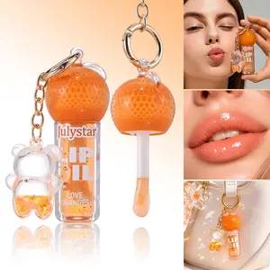 Cute Orange Lip Oil, Hydrating Lip Gloss with Scent, Non-Sticky Formula, All-Day Moisture, Portable Keychain Design