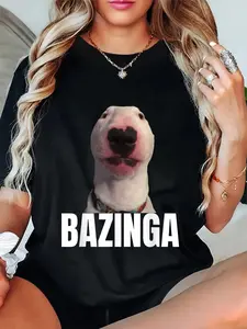 100% Cotton Unisex Bazinga Funny Cringe Meme Dog GenZ Trendy Teenager Slang T-Shirt