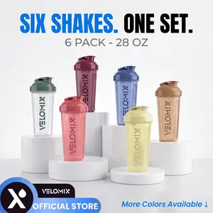 Velomix 6-Pack 28oz Protein Shaker Bottles with Wire Whisk Leak Proof Earth Tones Set for Gym and Office Use