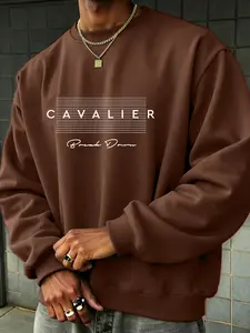 Premium Chocolate Brown Clean Fit Hoodie - Minimalist Letter Print Heavyweight Fleece Pullover, Oversized Drop-Shoulder Top for Men's Understated Urban Aesthetic