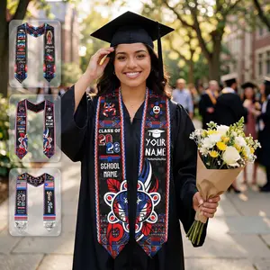 Custom Puerto Rico Graduation Stole Personalized Name School Class of 2026 Taino Cultural Black Red Blue Graduation Sash