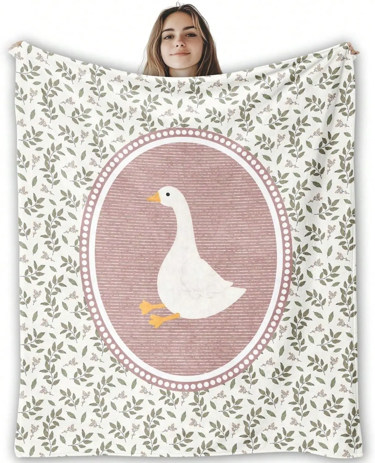 Funny Country Goose Flannel Throw Blanket - Flannel Fabric, Fuzzy Texture, Cute White Goose Animal Motifs, Soft Cozy Warm, for Bedroom/Sofa, Ideal Gift for Room Decor Enthusiasts
