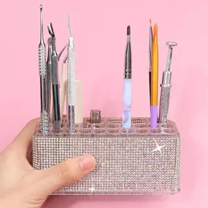 26 Hole Diamond Decor Transparent Acrylic Organizer, Nail Tool Storage Box, Makeup Display Stand for Nail Pens, Eyeliners, and Brow Pencils, Beauty Organizer, Makeup Brush Holder