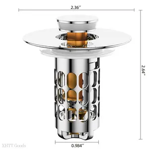 XHTT Upgraded 3 in 1 Bathroom Sink Drain Strainer, Universal Pop Up Stopper, Removable Stainless Steel Filter Basket Hair Catcher, Sink Plug for 1.1''~2.36'' Basin, Brass Bullet Core Stainless Steel Material