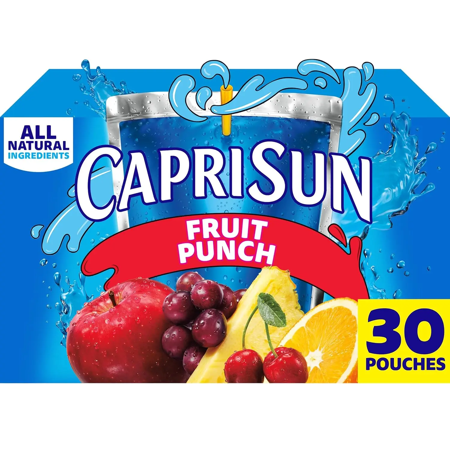 Capri Sun Sweet All Natural Fruit Punch Flavored Juice Drink Blend by Kraft Heinz, 30-Count 6 fl oz Pouches Box, Chilled Storage Required Beverage for School Lunches & On-the-Go Activities