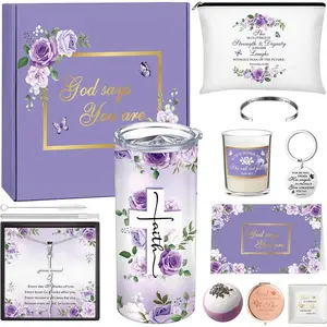 Christian Gifts for Women Faith God Says You Are Gifts Set Inspirational Religious Birthday Basket Ideas for Women  Sister Wife( Flower)