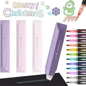 4-Pack Double Sided Tape Roller, 6 mm x 196 Inch Adhesive Tape Glue Runner,Optional 12 Colors Double Line Outline Markers, Dual Tip Markers,for Scrapbook Craft Supplies Office School Christmas handicrafts