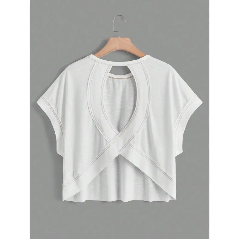 Cut Out Back Batwing Sleeve Tee