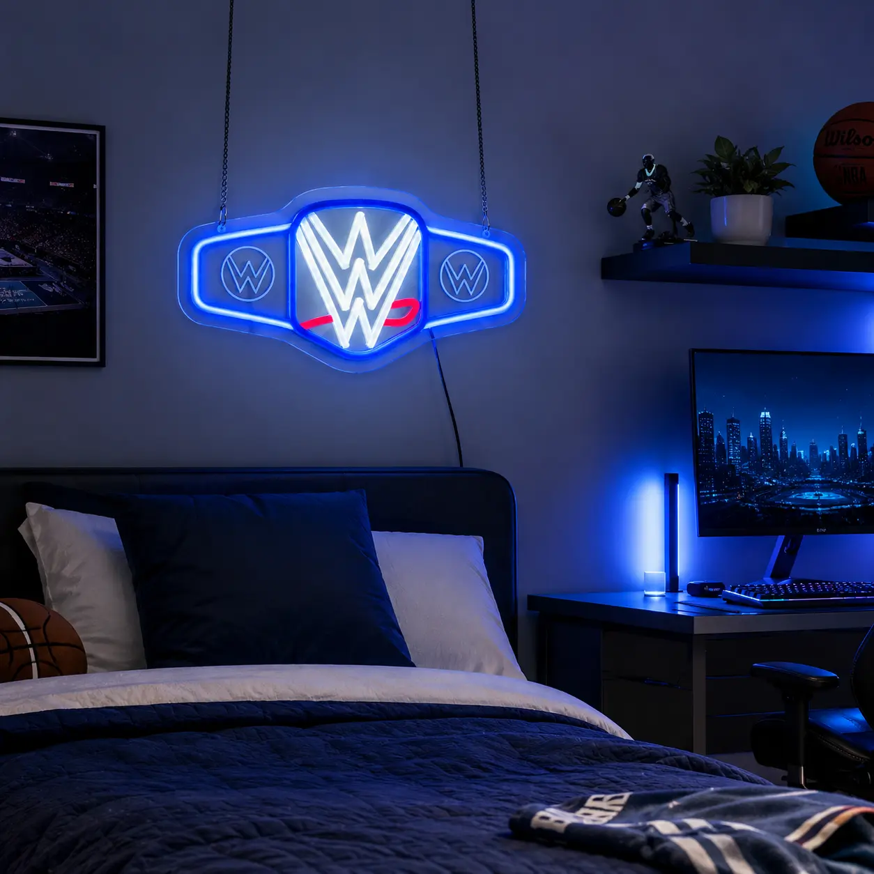 Wrestling Championship Belt Neon Sign - Stylish LED Acrylic Wall Light, USB-Powered Dimmable Hanging Lamp for Bedrooms, Gaming Setups, Home Bar Party Lights Decor & Gift