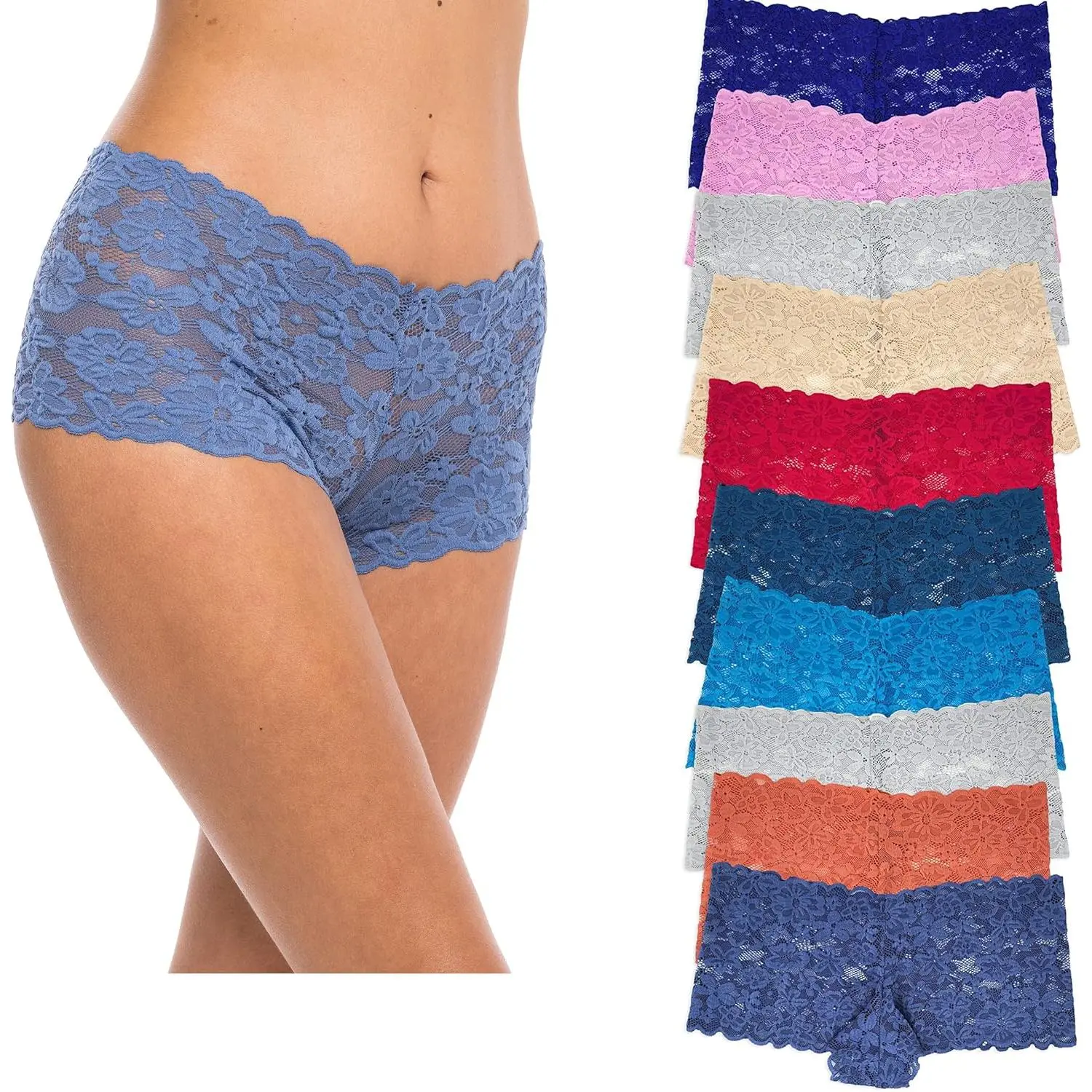 Sexy Basics Women's 10 Pack Lace Boyshort Boyleg Panty | Ultra Soft & Stretchy Lace Lingerie