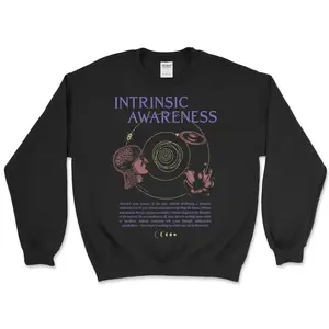 Awake Happy - Intrinsic Awareness Sweatshirt Unisex Womens Menswear Sweaters Big Baggy Graphic Print Cotton Polyester Blend Gildan Soft Tops DTG Printed Mindfulness Spiritual Motivational Self Help Mental Health