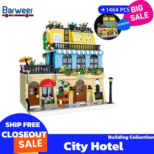 [BARWEER](SHIP FREE) City Hotel Modular Building With Lights Building Collection Closeout Sale 1464PCS Toys Bricks Gift