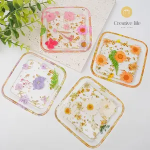 Real Flowers Resin Tray,White/Purple/Pink/Orange Daisy Jewelry Coaster, Housewarming Gifts,Christmas Gifts Plates Set Stylish