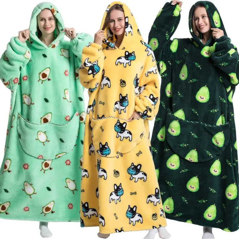 Oversized Design Wearable Blanket Sweatshirt - Soft Fleece Lined, Thick Insulation, Extra Long Hem, Adjustable Hood, Cozy Cuffed Sleeves, Loose Fit Thermal for Cold Weather Lounging at Home
