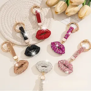 High-end Freestyle Hanging Ornament Creative Inlaid Diamond Lips Cute Personalized Keychain Decoration Pendant Women's Bag Decoration Keychain Ornament