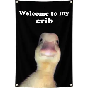 Welcome to My  Funny Flags Duck 2x3  Bedroom Wall Art Tapestry for Family Dormitory Living Room With Four Brass Buckle Holes (BLACK)