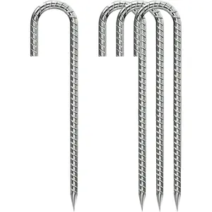 12-Inch Heavy Duty J-Hook Galvanized Anti-Rust Ground Anchors for Garden Dog Fence Chicken Coop Christmas Decorations Deer Fence 4pcs