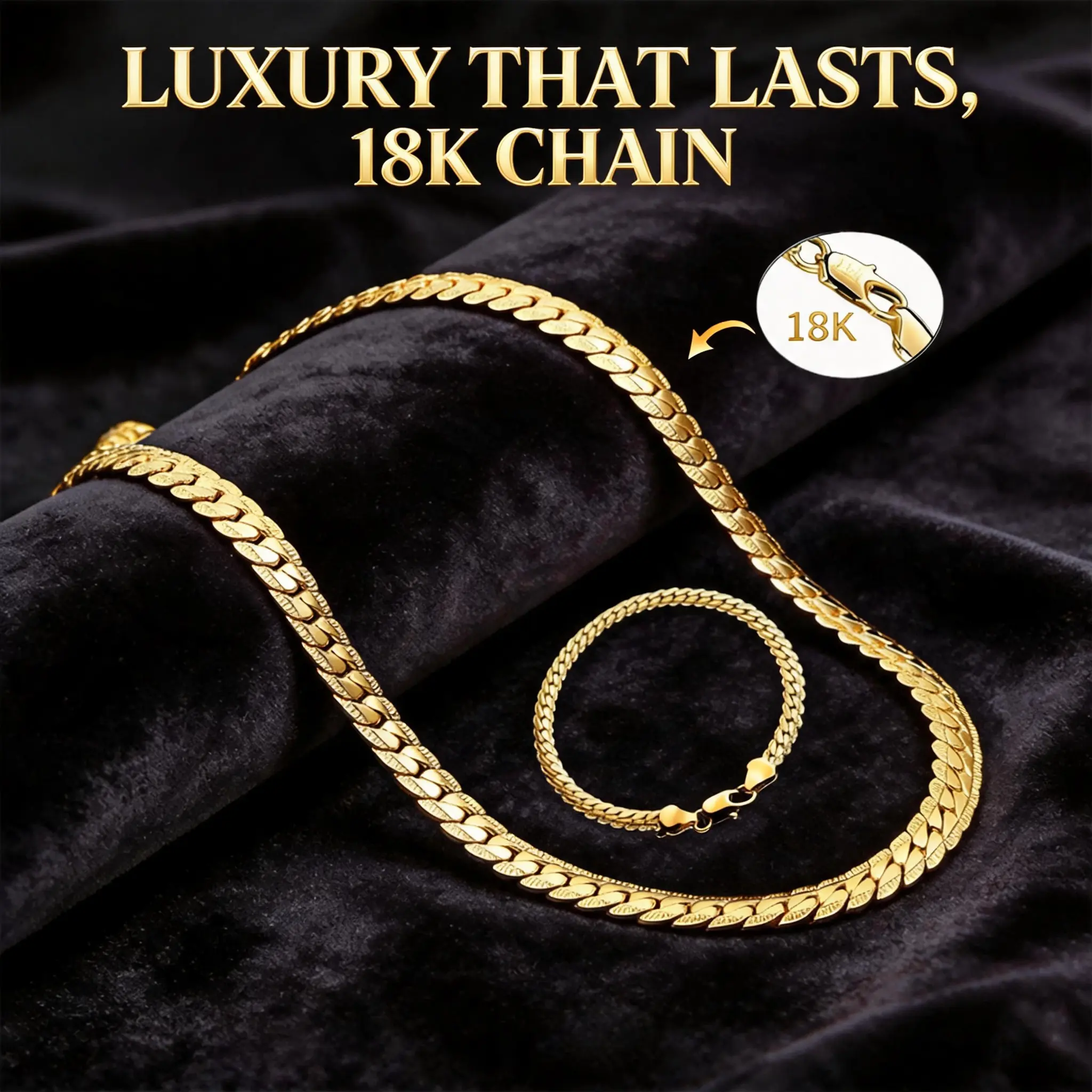 Elegant 2pcs Set 18K Gold Bracelet & Necklace Jewelry Set 5mm Chain for Men Women Lady Christmas Gift Charms Wedding,summeroutfits,vacationoutfits,beachoutfits