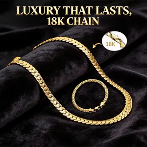 Elegant 2pcs Set 18K Gold Bracelet & Necklace Jewelry Set 5mm Chain for Men Women Lady Christmas Gift Charms Wedding,summeroutfits,vacationoutfits,beachoutfits