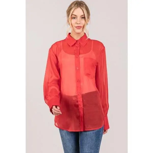 Organza Sheer Button Down Top