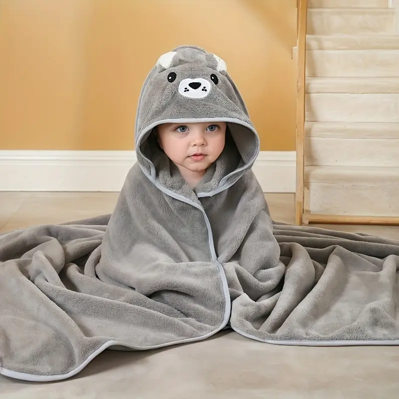 1pc Polyester Hooded Baby Towel - Ultra-Soft Coral Bathrobe for 0-2 Years Newborns, Toddlers - Newborn Shower Gift, Bath Use, Unisex, Absorbs Well