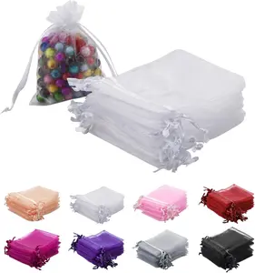 100Pcs White Organza Bags 2X3 Inch Sheer Drawstring Gift Bags Jewelry Pouches Wedding Party Christmas Favor Gift Bags, Little Mesh Gift Pouches Mini Candy Bags for Small Presents Earrings ADTIMEFC