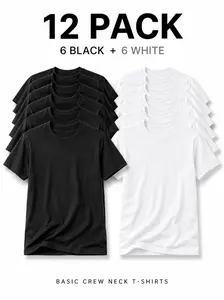 12-Pack $36.99Athletic Basic T-Shirts for Men and Women, 6 Black 6 White Plain Crew Neck Short Sleeve Tees, Soft Cotton Workout Tops, Unisex Gym Undershirts, Breathable Oversize Tees, Loose Fit Sportswear for Training, Running, Fitness and Casual Wear
