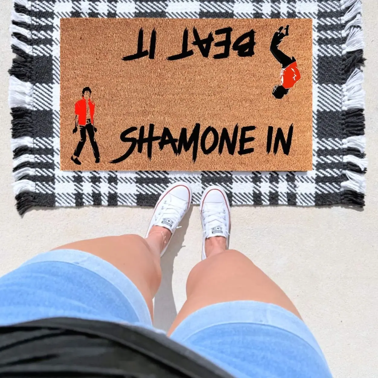 Shamone In, Beat It Doormat – Funny Michael Jackson Inspired Welcome Mat | Pop Culture Front Porch Decor