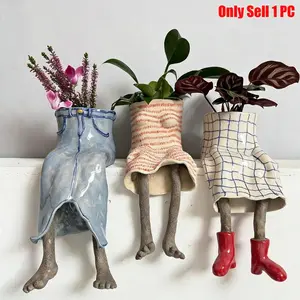 1 Pcs Creative Leg-Shaped Planter Green Potted Plant Container Home Courtyard Garden Decor Resin Handicraft Ornament Gift