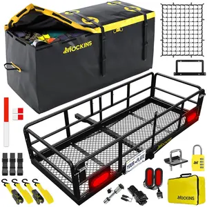Mockins 60"x24"x14" High Rail Hitch Cargo Carrier with Rear Lights and 30 Cu.Ft. Cargo Bag