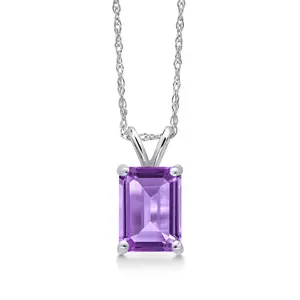 14K White Gold Purple Amethyst Pendant Necklace for Women | 0.95 Cttw | Gemstone February Birthstone | Octagon 7X5MM | With 18 Inch Chain