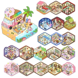 20 Sets DIY 3D Scene Stickers for Kids (3 Years and Up) - Character-Based Fuzzy Friends Sticker Cards with Instructions, Tweeze, for All Seasons Mini Worlds Building Cozy Rooms Handmade Crafts