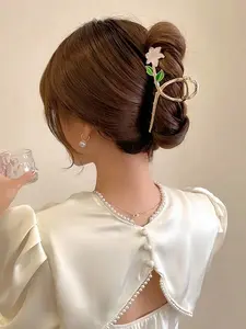 ✅ 3PCS Multicolor Tulip Flower Metal Hair Clips – Sweet Pastoral Style Elegant Claw Clips for Daily & Summer Styling