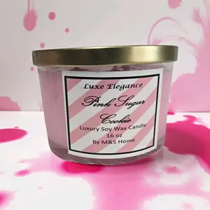 M&S Home Pink Sugar Cookie Scented 3 Wick 16 oz Soy Wax Candle for Home Fragrance