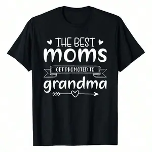 Best Moms Get Promoted To Grandma Womens Mothers Day Mom-Shirt Women's Plus Size Graphic TeeBasic Solid Color Short Sleeve, Versatile Daily Style