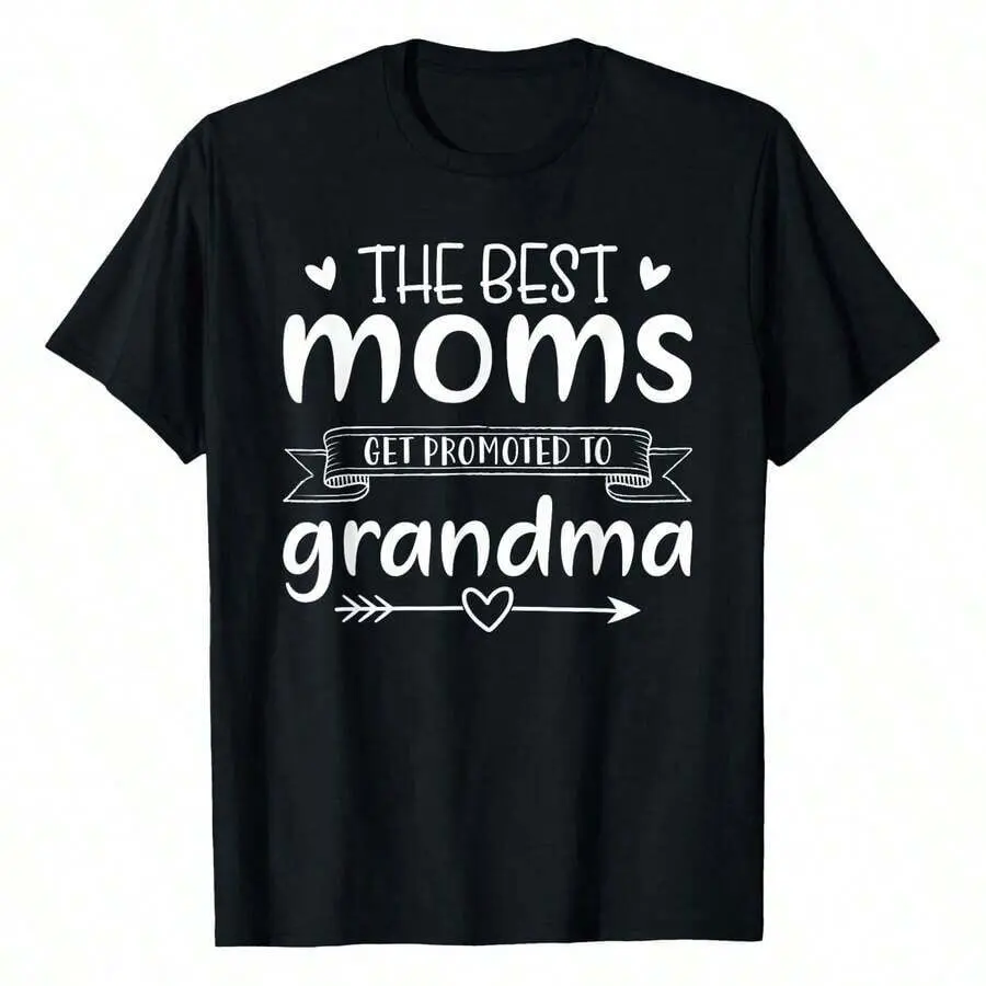 Best Moms Get Promoted To Grandma Womens Mothers Day Mom-Shirt Women's Plus Size Graphic TeeBasic Solid Color Short Sleeve, Versatile Daily Style