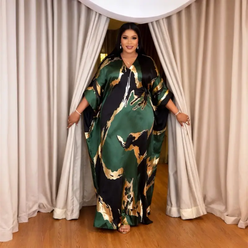 Women's Modest Islamic Luxury Silk Boubou Kaftan Dress - Modest Clothes, Muslim Dress, Statement Flow Design, Long Printed, Colorful Long Style, Muslim Kaftan Dress