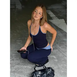 Kobee Jersey Halter Top Navy / Light Blue