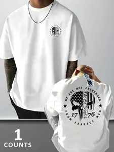 Men's Summer Comfortable Clothing, Fitted Streetwear, Skull Pattern Letter Print, Trendy Style for Hot Weather, Perfect for Outdoor Casual Activities