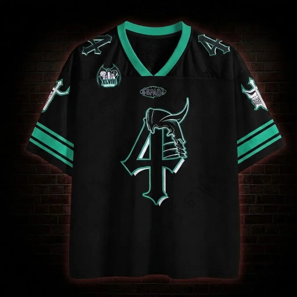Anime Espada Number 4 Graphic Mesh Jersey, Teal Black Athletic Football Shirt, Gothic Dark Streetwear Top, Oversized Breathable Sports V-Neck Tee, Japanese Anime Aesthetic Casual Training Shirt Gift