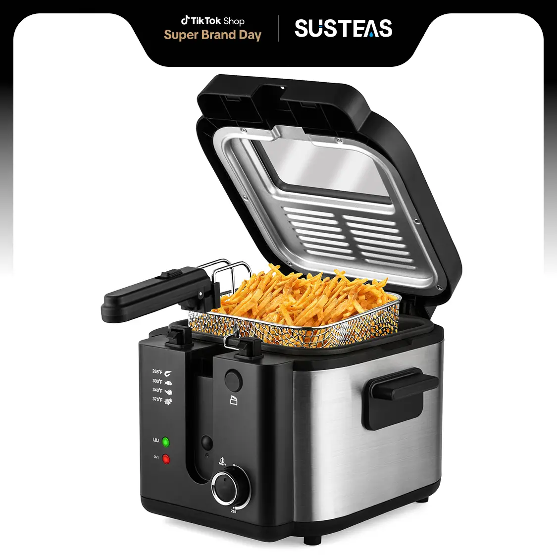 SUSTEAS 1.6 Quart Deep Fryer 1500W with Temperature Control, Removable Lid, 2.5L Non-Stick Inner Pot, and Easy to Clean Design